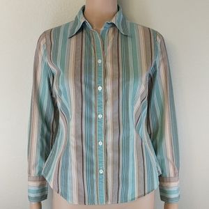 [Loft] Ann Taylor Turquoise Tan Striped 3/4 Sleeve